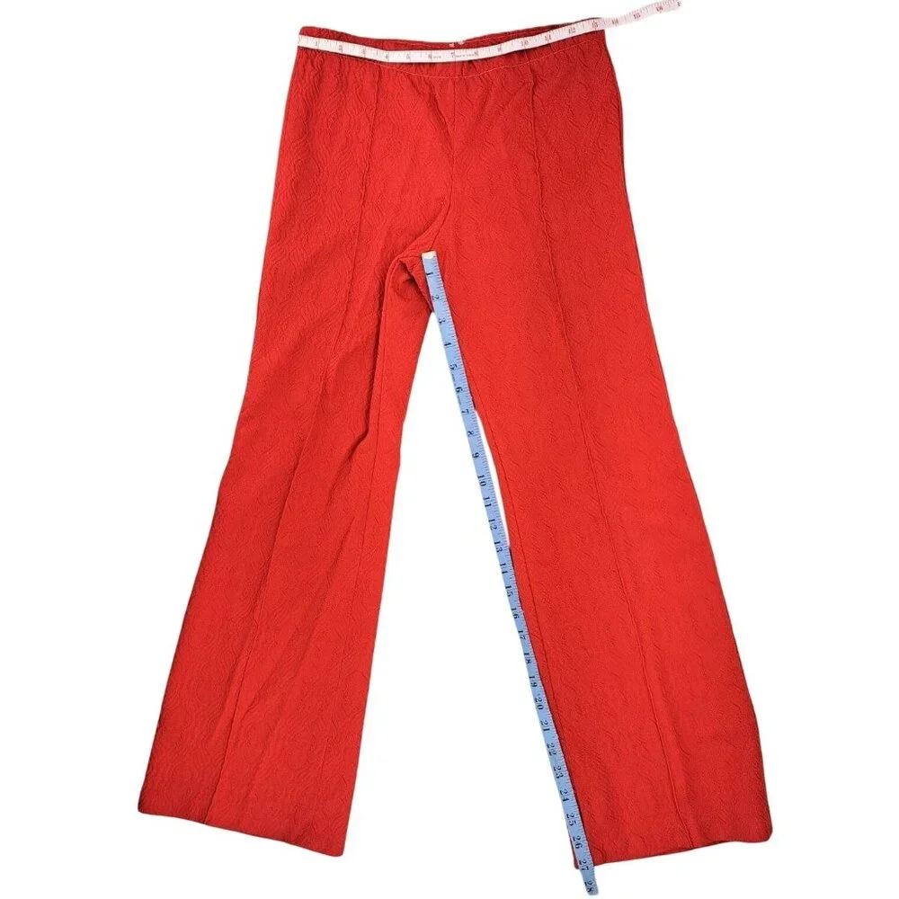 Vintage Handmade Polyester Pants Textured Stitched Crease Disco Red Women Size 4 - Picture 7 of 8